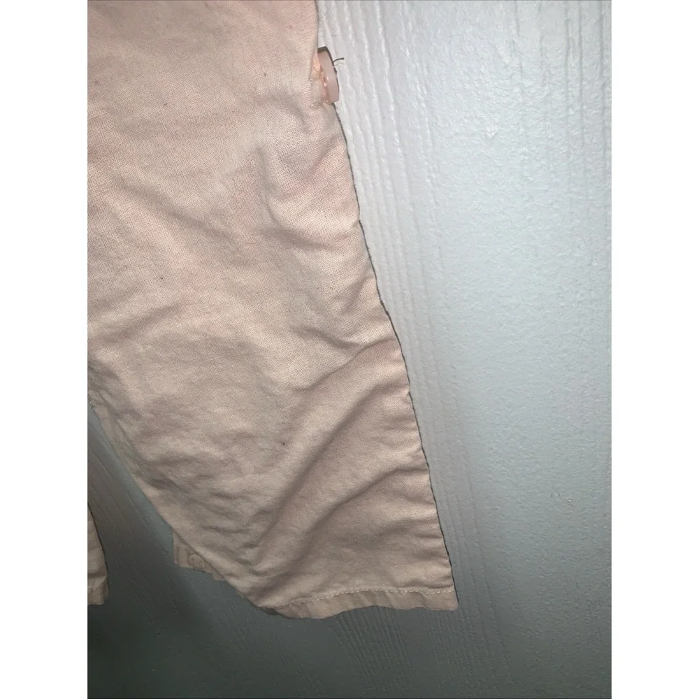 H&M Womens Linen Wide-Leg Pants Size 10 Lt Pink Pockets Cinched Tie Casual Beach